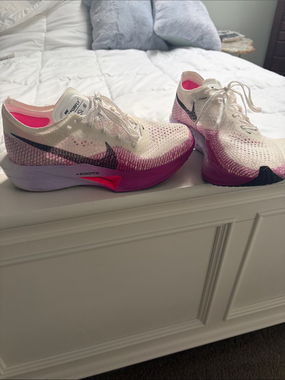 Nike Women’s Running Shoes - White & Pink Gradient with Black Swoosh
